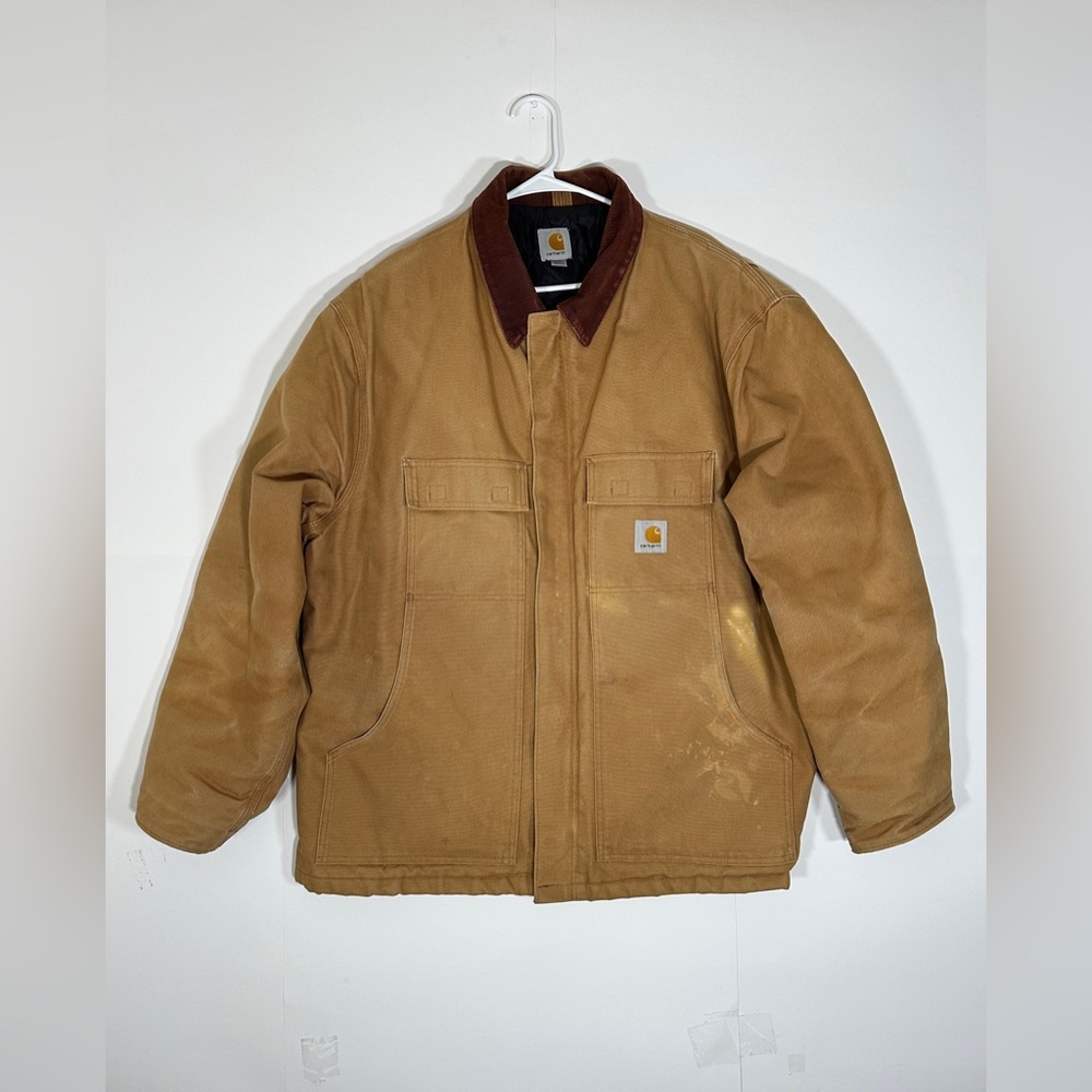 Carhartt Men's Duck Fabric Insulated Brown Jacket C0003 Size 2XL Distressed VTG